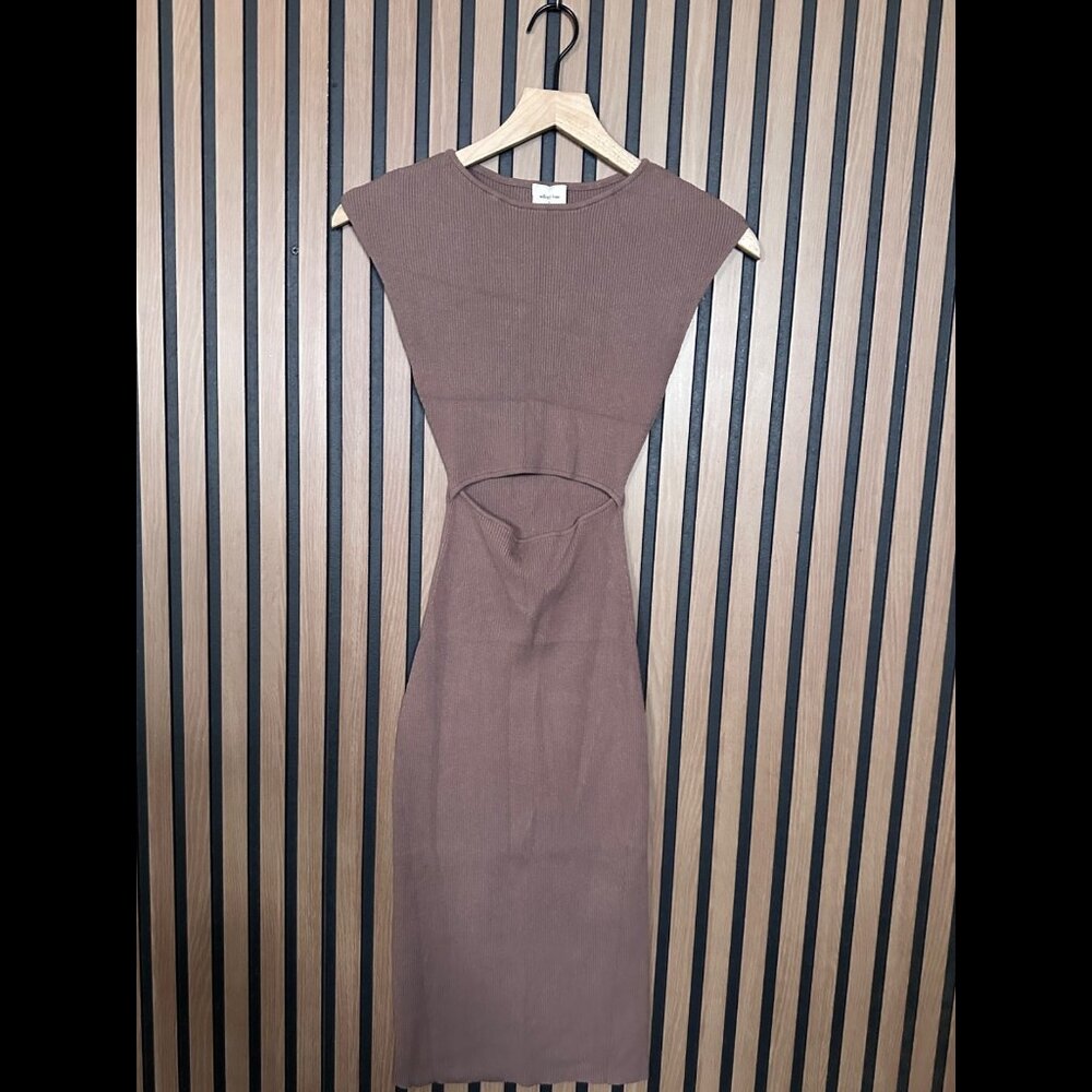 Wilfred Free Dress XS Womens Brown Ribbed Cut Out Bodycon Tube Soft Fitted